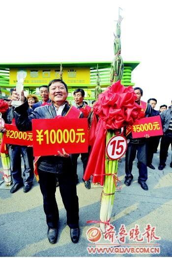 山东农民种出巨型大葱高2.23米