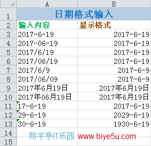 Excel中输入日期型数据的方法